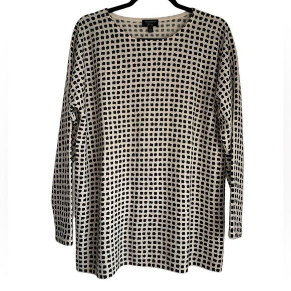 Charter Club Luxury 100% Cashmere Pullover Sweater Cream Black boxy Size L - Picture 1 of 3